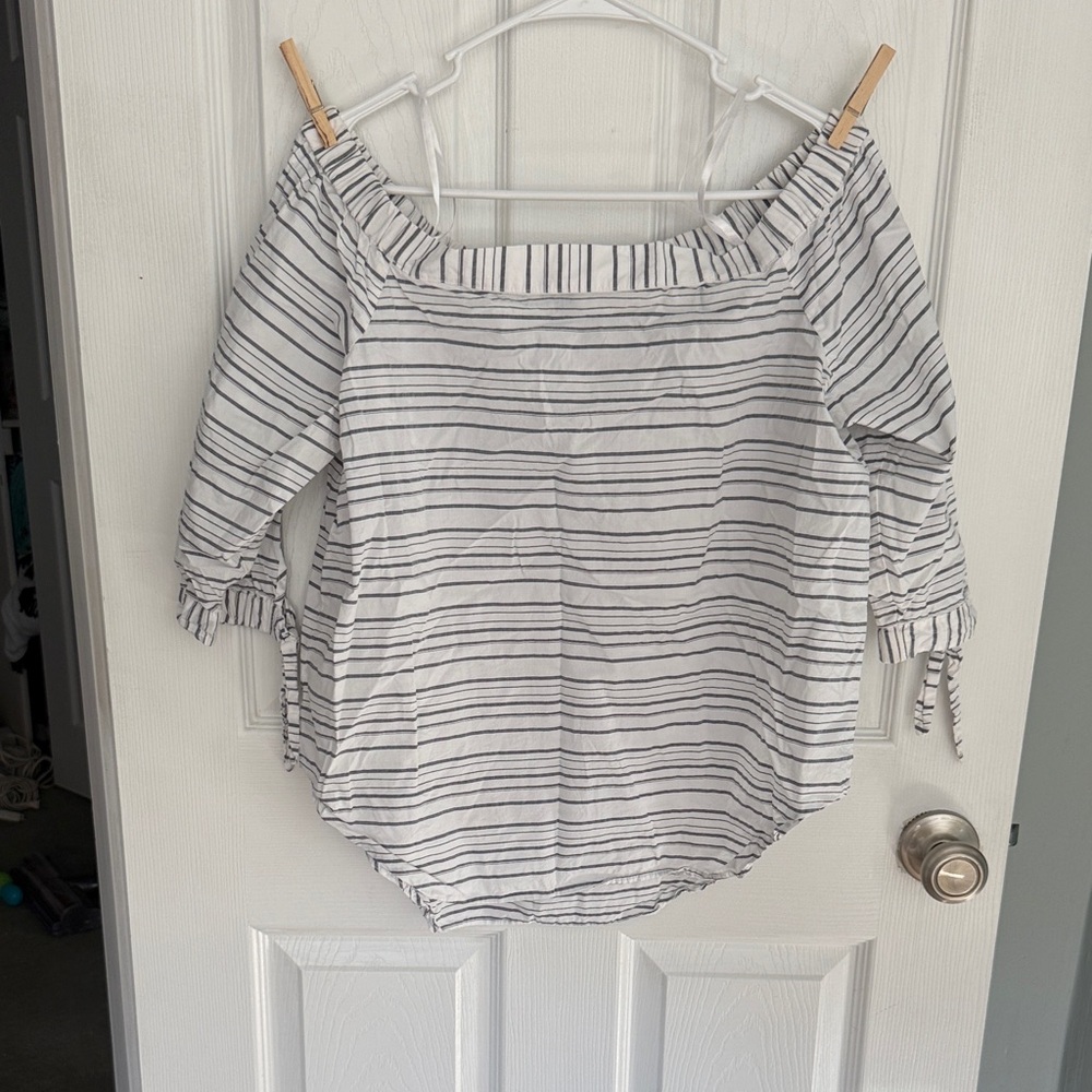 Ann Taylor Black and White Striped Off-Shoulder Blouse